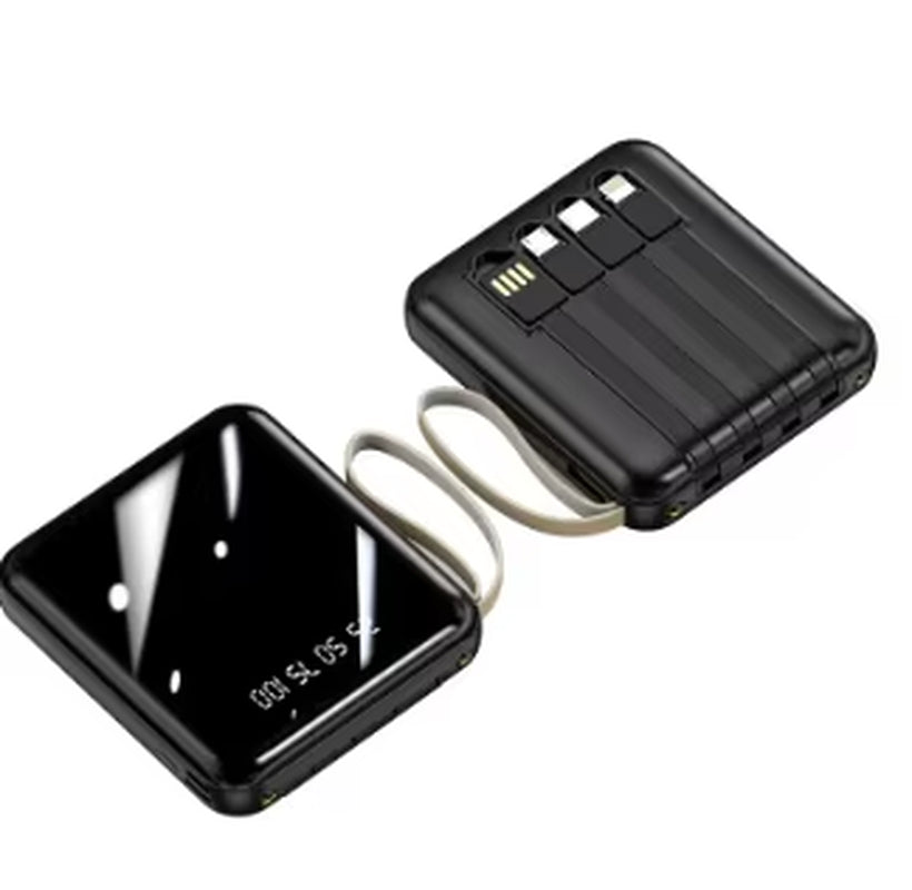 Phone Power Bank with 4 Charging Cables Mini Large Capacity Mirrored Power Bank Portable Fast Charging Powerbanks 20000 10000Mah